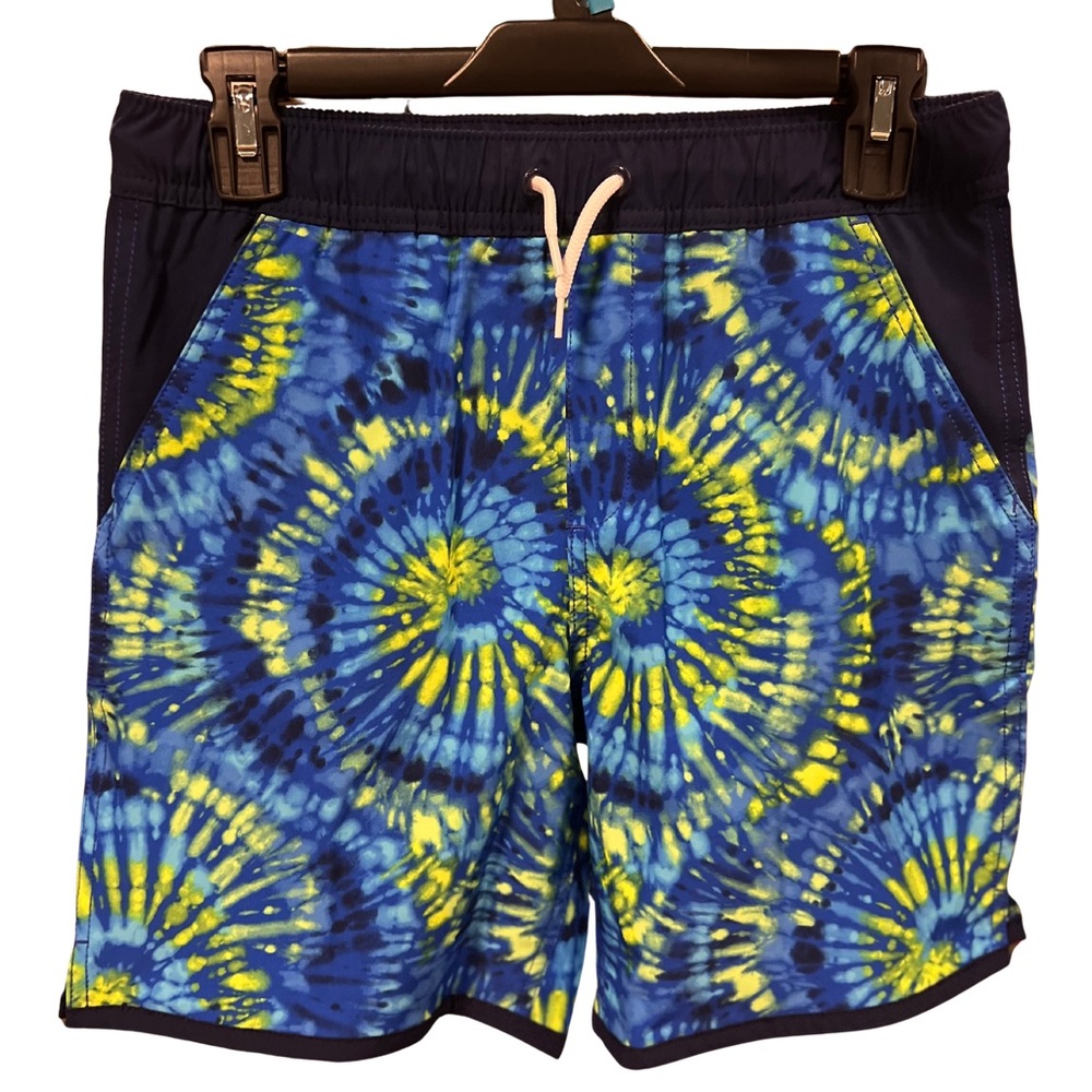 Lands End Boys youth Swim Trunks Electric Blue Burst
